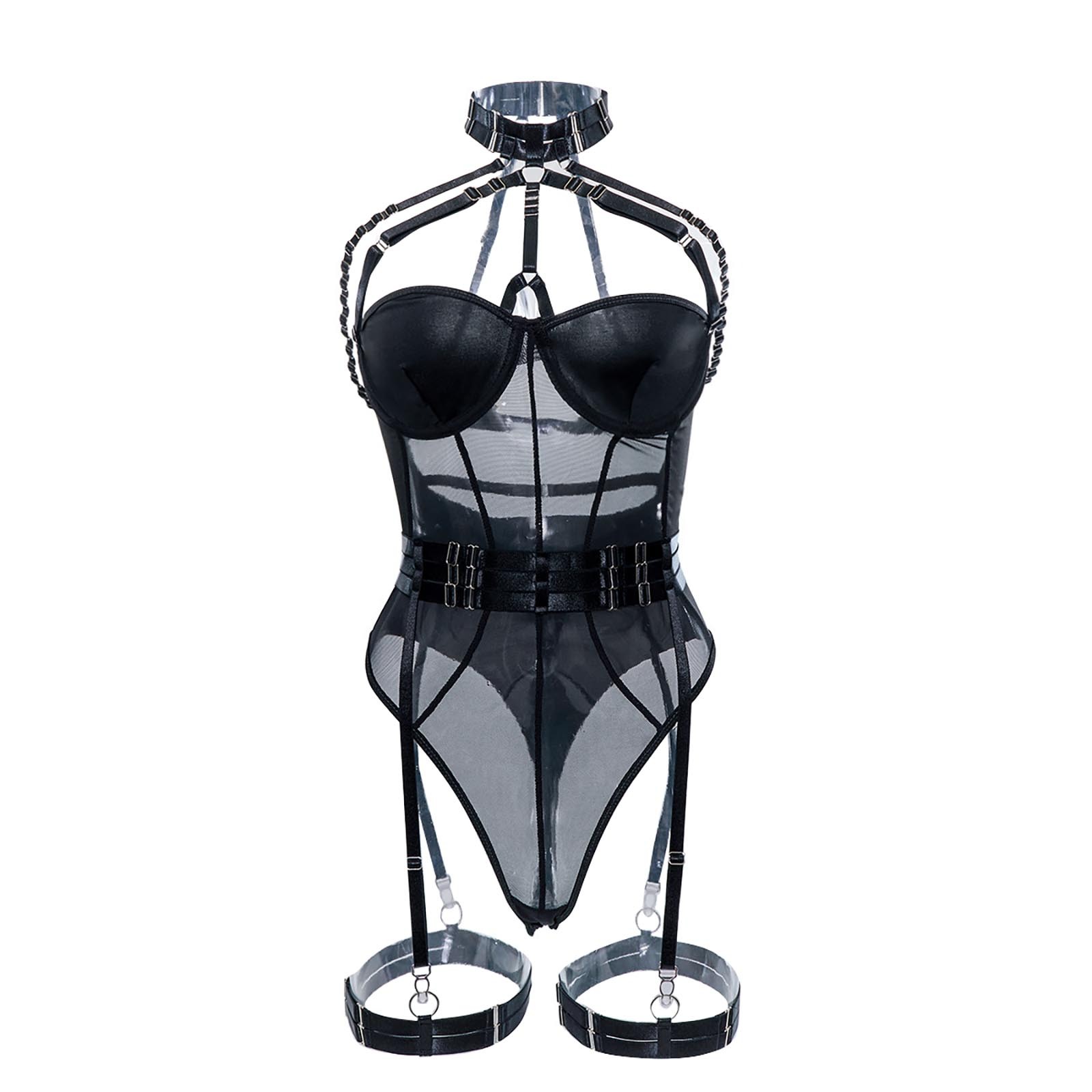 MQLKF Lingerie Corset Set Lace Bodysuit Exotic Bustier With Garter Belts Strappy Harness All Adjustable Fashionable Breathable Women Nightgown